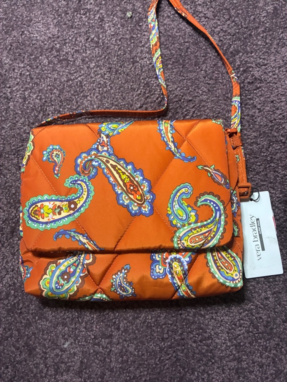 Vera Bradley small Flap Hipster Orange Manor Paisley Quilted Crossbody Bag NWT - Picture 2 of 5